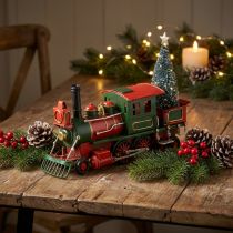 Artículo Tren navideño locomotora decorativa de metal rojo con árbol de Navidad 20cm