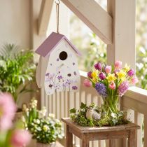 Artículo Casita para pájaros con estampado floral primaveral, decoración para balcón o apartamento, 21 cm