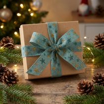 Artículo Cinta de regalo cinta lazo con estrellas oro azul 25mm 15m