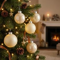 Artículo Bolas de árbol de Navidad bolas navideñas de cristal mezcla crema Ø6cm 24 piezas