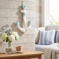 Artículo Ancla decorativa blanca azul decoración marítima para colgar H58,5cm