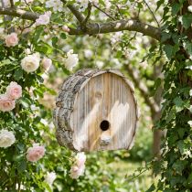Artículo Caja nido decorativa Casa de pájaros Decoración de jardín de madera Blanco natural lavado H22cm W21cm