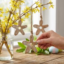 Artículo Flor de madera con estampado, primavera, colgante de madera natural, blanco H10cm 6pcs