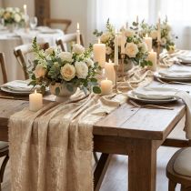 Artículo Cinta de mesa dorada beige deshilachada vintage An. 47 cm L. 1,5 m