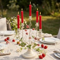Artículo Candelabro de 5 brazos de metal color crema con decoración de fresas H44cm