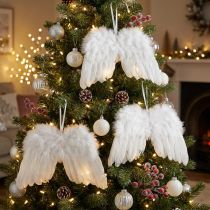 Artículo Alas de ángel hechas de plumas blancas – romántica decoración navideña para colgar 25×18cm 3ud