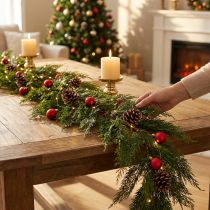 Artículo Guirnalda de abeto Thuja verde con frutas, adorno colgante decorativo, decoración navideña, guirnalda artificial festiva, 175 cm de largo