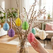 Artículo Huevos de nido de abeja para colgar, decoración de papel, huevos de Pascua coloridos, 6 cm, 6 unidades