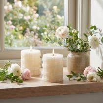 Artículo Velas de pilar rústicas blancas 80/65, juego de 2, decoración vintage segura