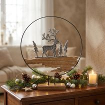 Artículo Soporte decorativo para anillo con decoración de ciervos metal madera plata Ø38cm