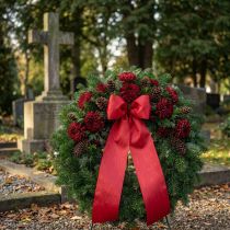 Artículo Cinta roja para coronas de 125 mm x 25 m - Cinta para arreglos florales funerarios, letras y decoración.