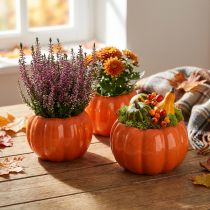 Artículo Maceta de cerámica con forma de calabaza naranja, Ø9,5cm, alto 6,5cm, 4 unidades