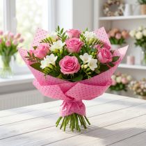 Artículo Papel manguito 25cm 100m puntos rosa