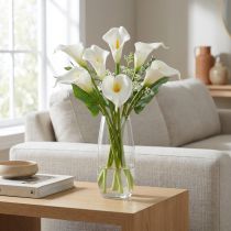 Artículo Cala artificial con estambres amarillos, flores decorativas, 35 cm, 10 unidades.