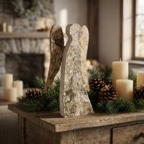 Artículo Figura de ángel hecha de madera con corteza de abedul, 30 cm.