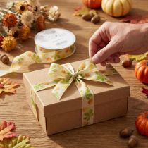 Artículo Cinta de regalo hojas de otoño verdes cinta decorativa otoño 25mm 20m