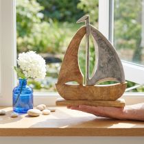 Artículo Decoración Velero madera mango plata natural 25,5x4x28,5cm