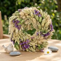 Artículo Corona de flores secas para primavera y verano, para mesa y puerta de entrada, para ocasiones especiales con toques de color, 26 cm.