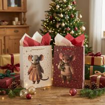 Artículo Bolsa de regalo con motivo de ratón y estrellas para Navidad, 24 cm, 2 unidades