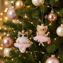 Artículo Adornos de cristal con forma de gato y tutú para decorar el árbol de Navidad, 11 cm, 2 unidades.