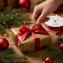 Artículo Cinta de regalo roja, cinta decorativa de tafetán, cinta rojo claro, 10 mm, 50 m