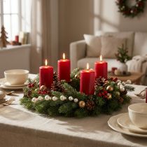 Artículo Rama de abeto artificial con mini adornos navideños blancos, 46 cm, 2 unidades.