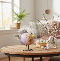 Artículo Pájaro decorativo de madera con plumas y cuerpo colorido para decoración de mesa, 10 cm, 6 piezas