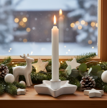 Artículo Portavelas de cerámica con forma de estrella, blanco, para velas cónicas, 12 cm, 2 unidades