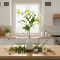 Artículo Flor artificial de gloriosa, blanca y amarilla, elegante rama florida para decoración, 80 cm, 3 piezas.