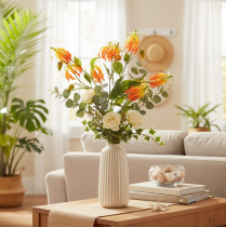 Artículo Flor artificial Gloriosa naranja con tallos largos para jarrones, 80 cm, 3 unidades.