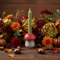 Artículo Portavelas decorativo con forma de seta o amanita muscaria para decoración de mesa, 9 cm