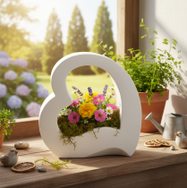Artículo Adorno en forma de corazón para plantas y arreglos florales, diseño abierto, forma de corazón moderna, 19 cm.