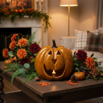 Artículo Calabaza de cerámica con cara, decoración LED, Halloween, 19 cm