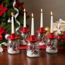 Artículo Portavelas compactos de metal rojo para velas cónicas de 10 cm, 2 unidades.