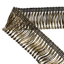 Artículo Ribete con flecos negros y dorados de 4 cm x 25 m - Ideal para decoración de coronas, cintas de luto y accesorios vintage.