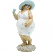 Dama con sombrero, decoración marina, verano, figura de baño azul/blanco Al. 27 cm