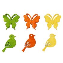 Artículo Decoración decorativa de madera con diseño de pájaros y mariposas, colorido, 2 cm, 144 piezas