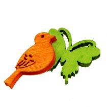 Artículo Decoración decorativa de madera con diseño de pájaros y mariposas, colorido, 2 cm, 144 piezas
