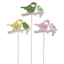 Artículo Tapón de flores para decoración de primavera, de madera, con forma de pájaro, 7 x 10 cm, 12 unidades