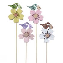 Artículo Decoración primaveral tapones florales decoración de pájaros de madera 8×6cm 12 piezas