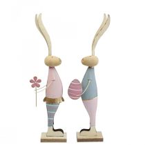 Artículo Decoración de primavera conejos de metal pareja de conejos Al. 39 cm