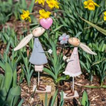 Artículo Decoración primaveral, conejos de metal, Pascua, pareja de conejos, San Valentín rosa, azul 29,5/31,5cm juego de 2