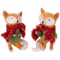 Artículo Zorro decorativo con bufanda y piña, 10 cm, 2 piezas