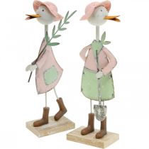 Cigüeña con pala, pájaro de metal con rama, pájaro decorativo, figura de jardín, decoración de metal H26/28cm juego de 2