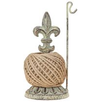 Artículo Portacarrete de hilo decorativo antiguo de metal con lirio y yute 20,5cm