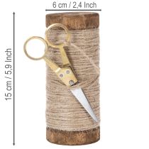 Artículo Carrete de hilo con tijeras decorativas Ø6,5cm H15cm 2 piezas Estilo vintage
