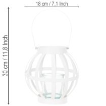 Artículo Farol de jardín, metal y cristal, portavelas colgante, blanco, Ø18,5 cm