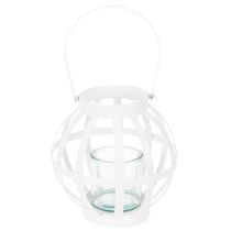 Artículo Farol de jardín, metal y cristal, portavelas colgante, blanco, Ø18,5 cm