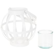 Artículo Farol de jardín, metal y cristal, portavelas colgante, blanco, Ø18,5 cm