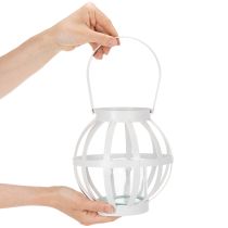 Artículo Farol de jardín, metal y cristal, portavelas colgante, blanco, Ø18,5 cm